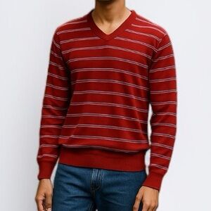 Vintage 60’s IZOD Striped V-Neck Sweater In Red / White / Blue